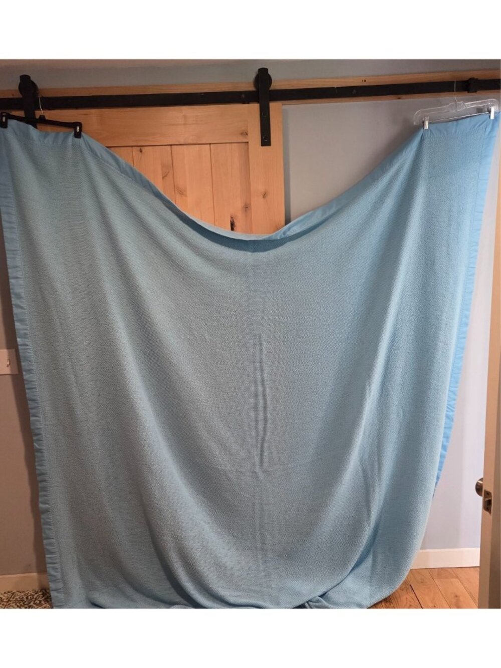 Vintage Blue Thermal Waffle Weave Blanket Satin Trim Edge Bedspread Queen